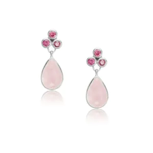 Clover Stud, Rose Quartz & Rhodolite Garnet, Silver