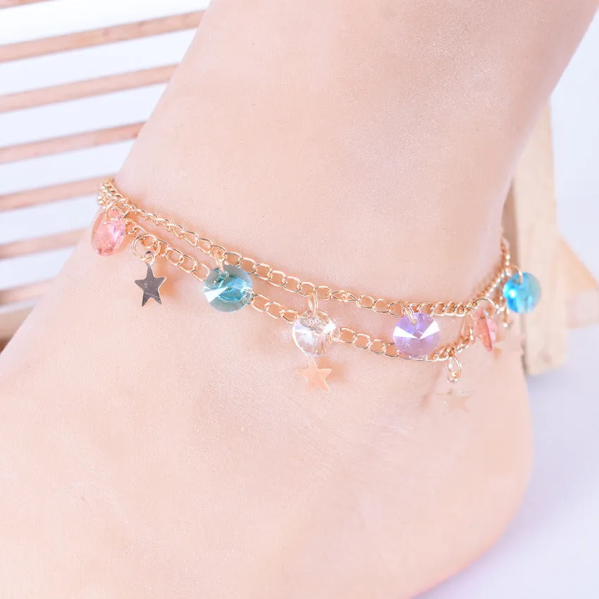 Color Diamond Five-pointed Star Multilayer Anklet