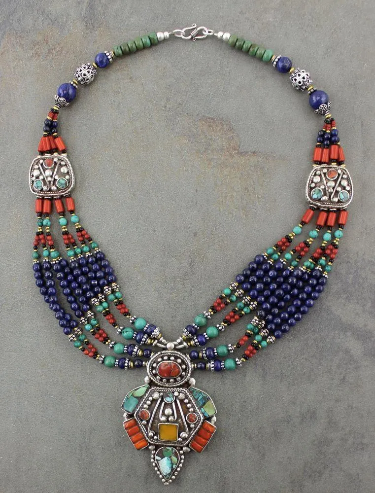 Coral and Turquoise Tibetan Necklace
