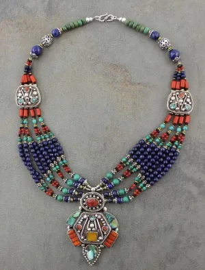 Coral and Turquoise Tibetan Necklace