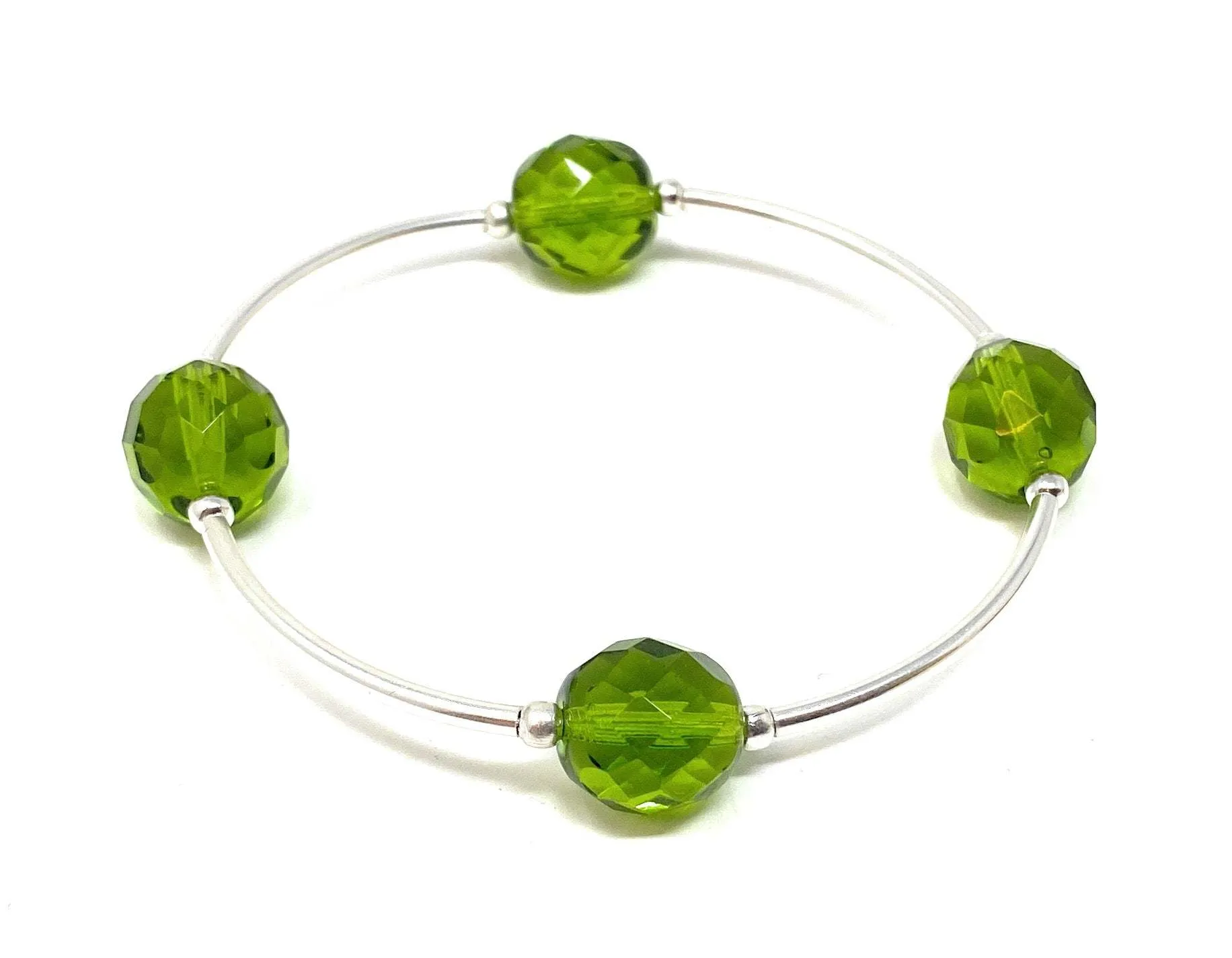 Count Your Blessings Birthstone Bracelet, Faceted Czech Peridot 12 MM Glass Beads