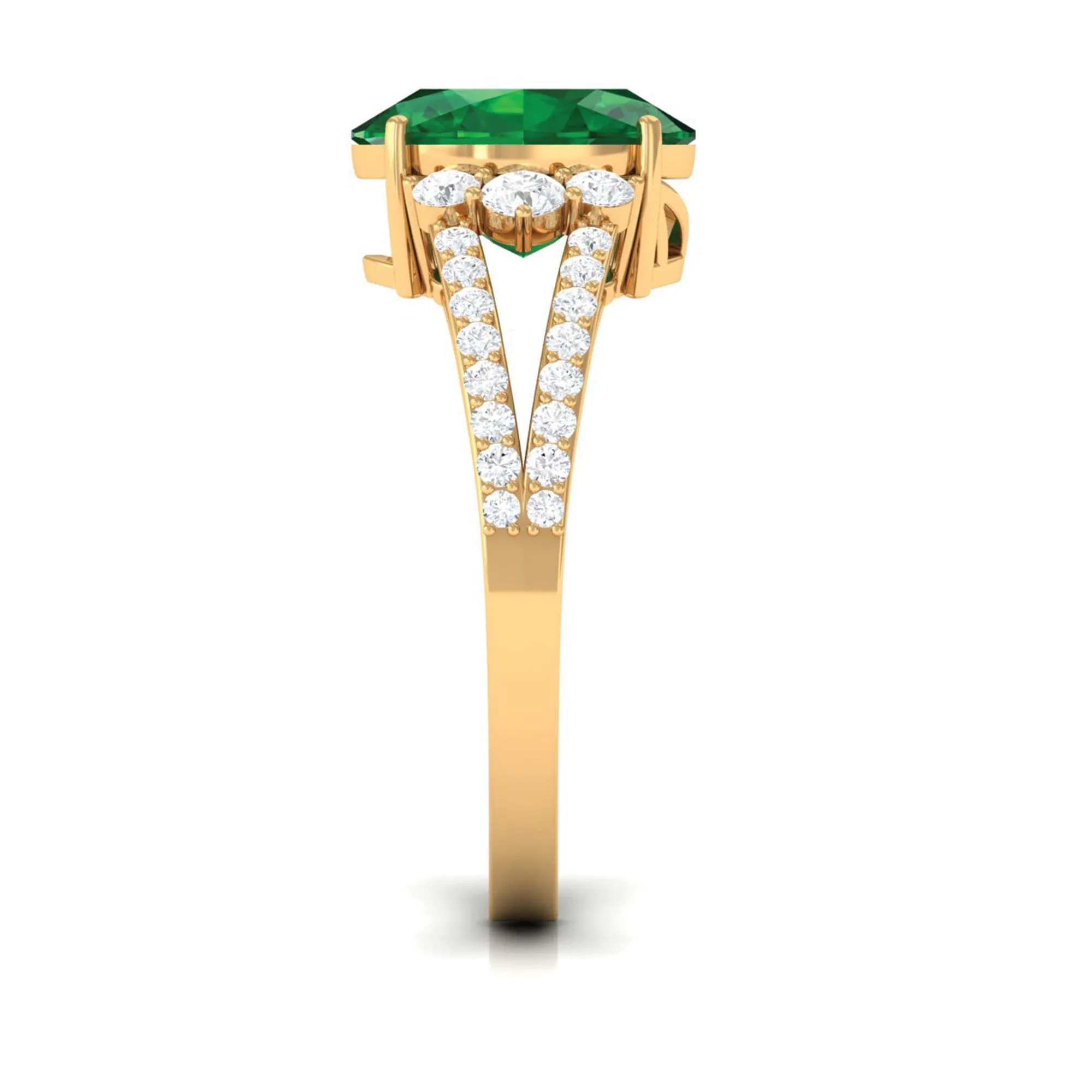 Created Emerald Split Shank Engagement Ring with Moissanite