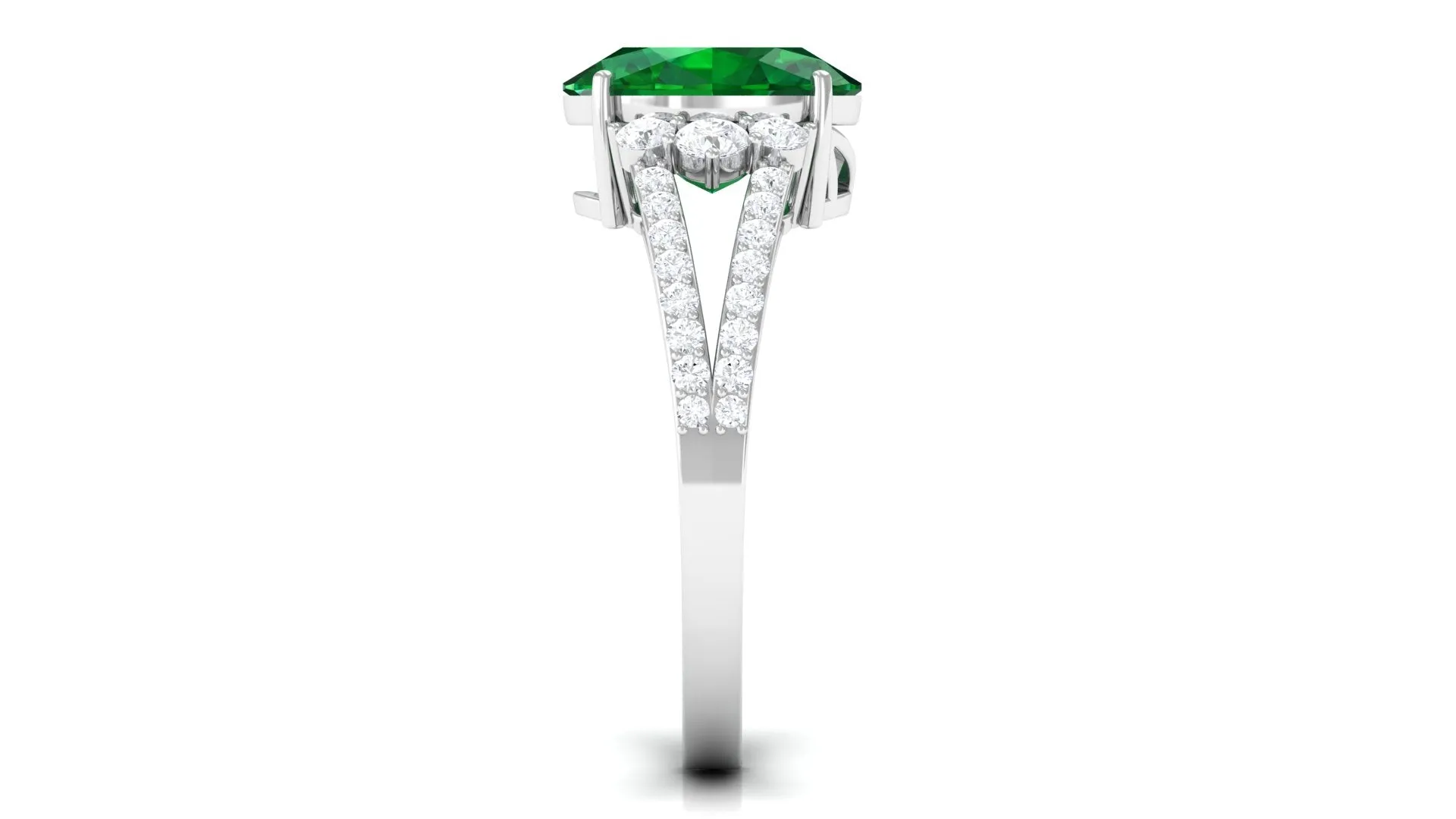 Created Emerald Split Shank Engagement Ring with Moissanite