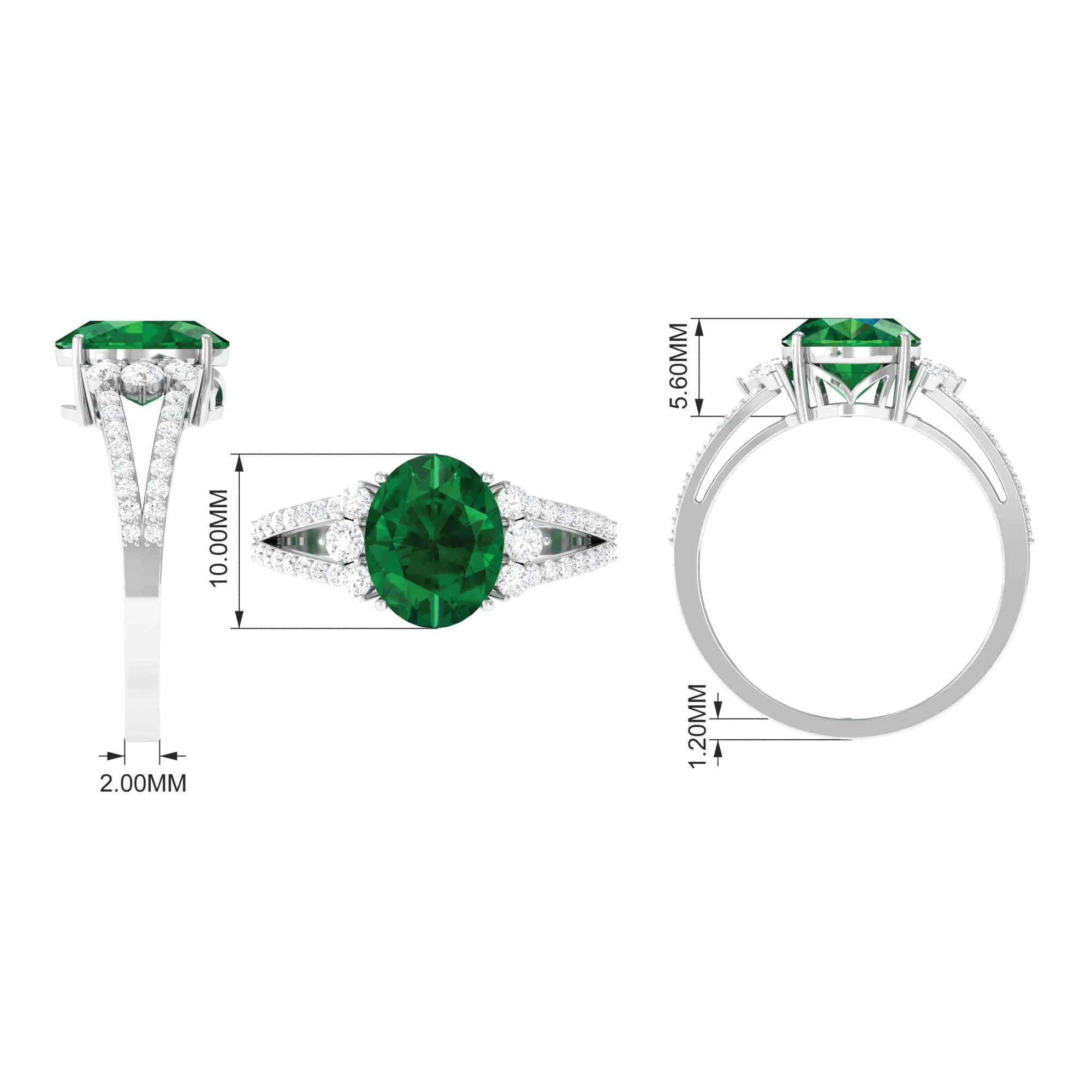 Created Emerald Split Shank Engagement Ring with Moissanite