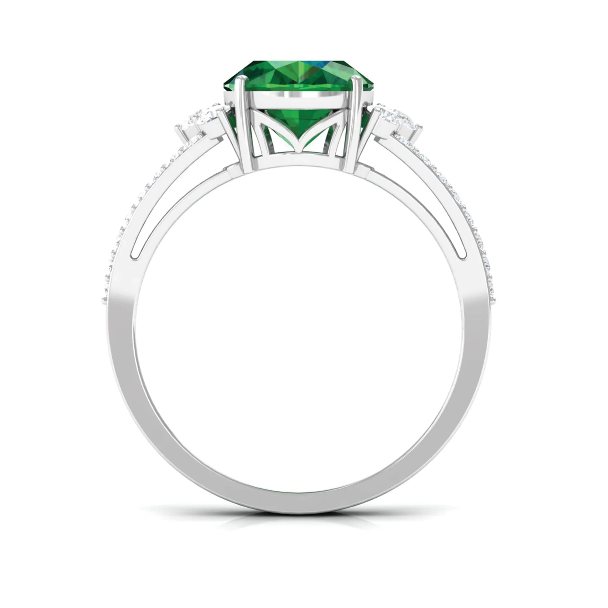 Created Emerald Split Shank Engagement Ring with Moissanite