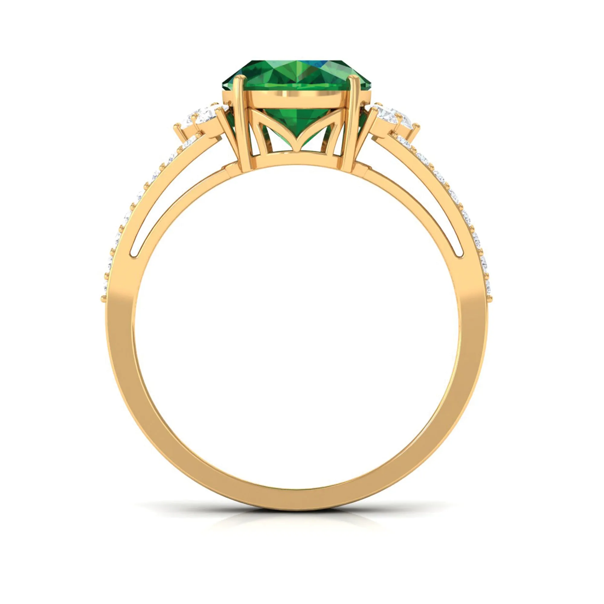 Created Emerald Split Shank Engagement Ring with Moissanite