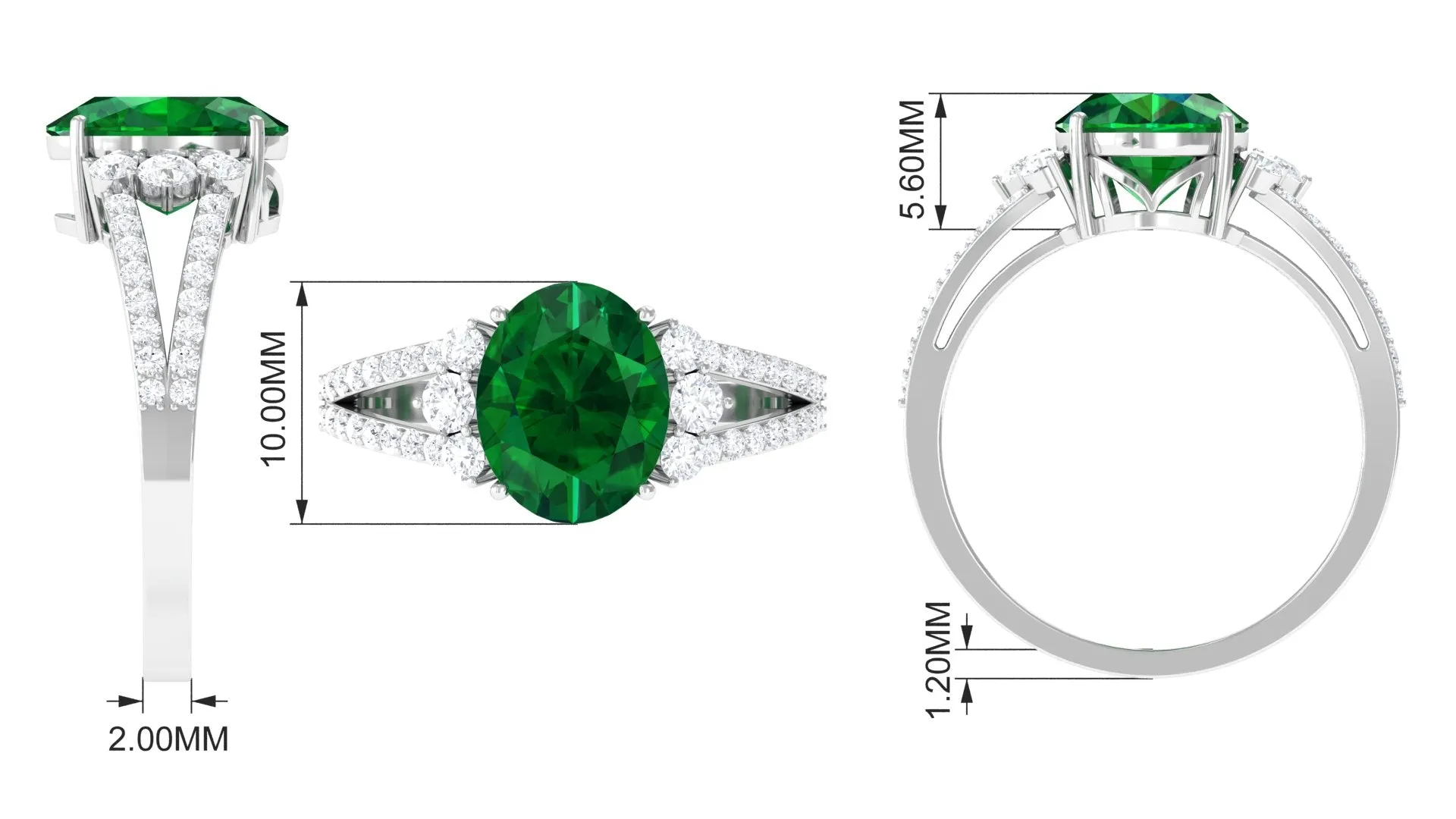 Created Emerald Split Shank Engagement Ring with Moissanite