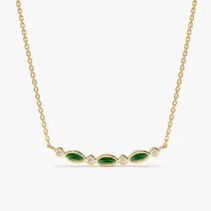 Curved Emerald & Diamonds Bar Necklace, Doux