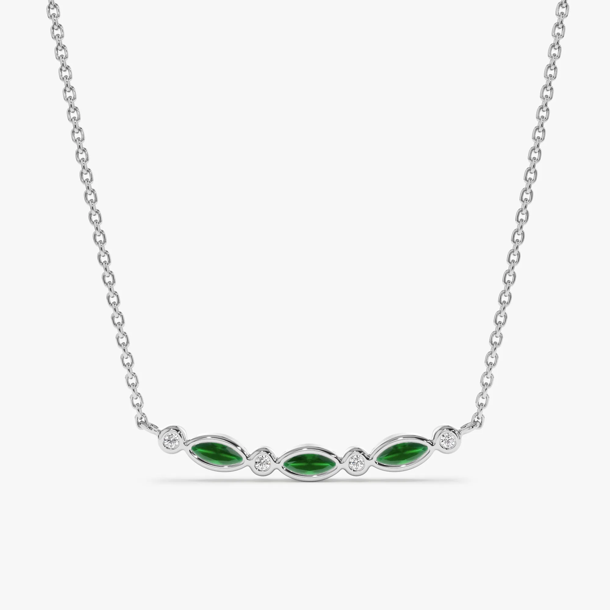 Curved Emerald & Diamonds Bar Necklace, Doux