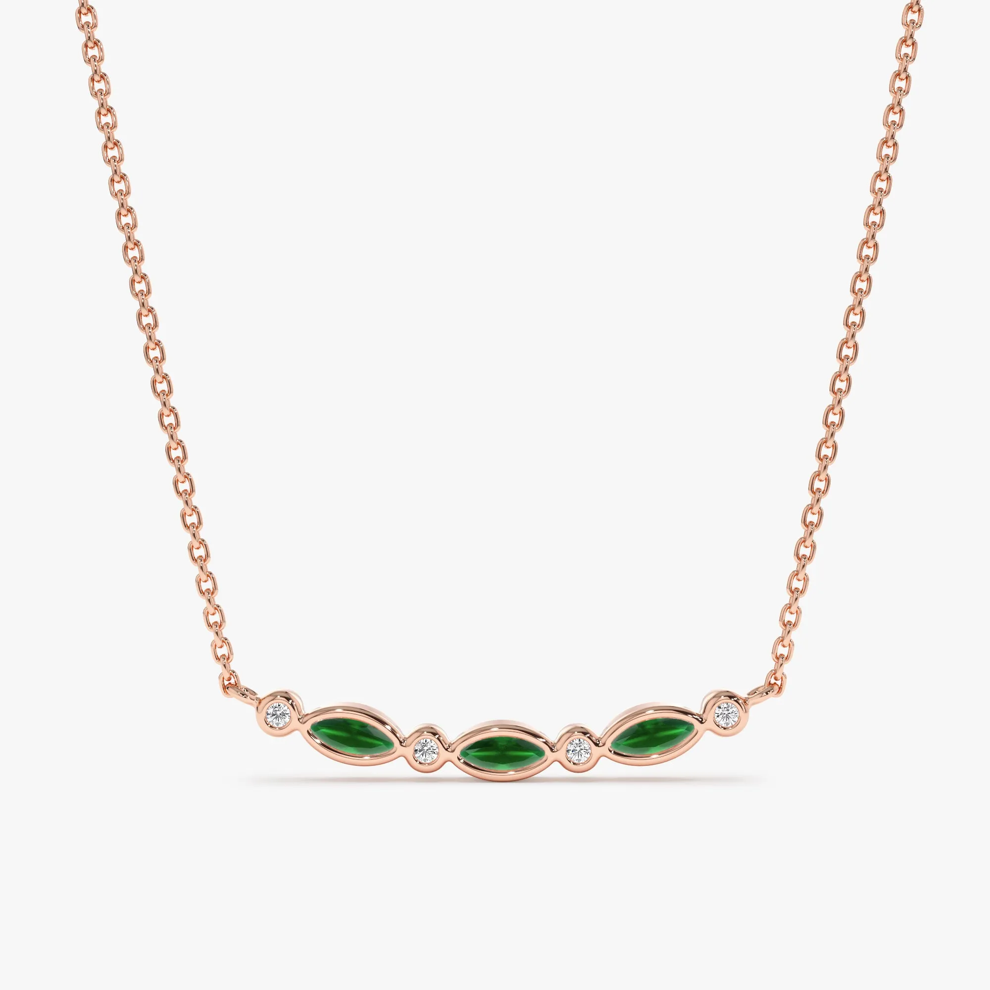 Curved Emerald & Diamonds Bar Necklace, Doux
