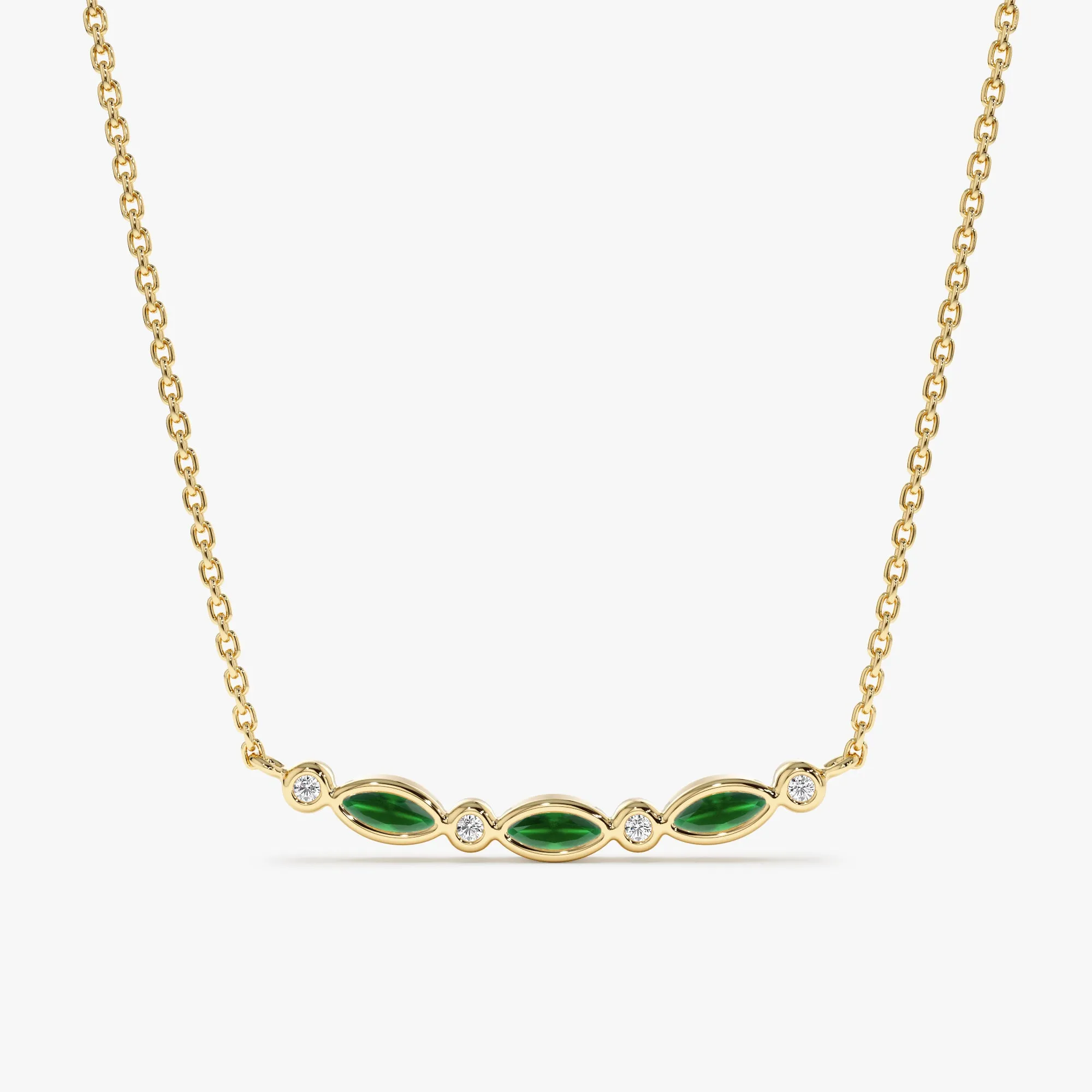 Curved Emerald & Diamonds Bar Necklace, Doux