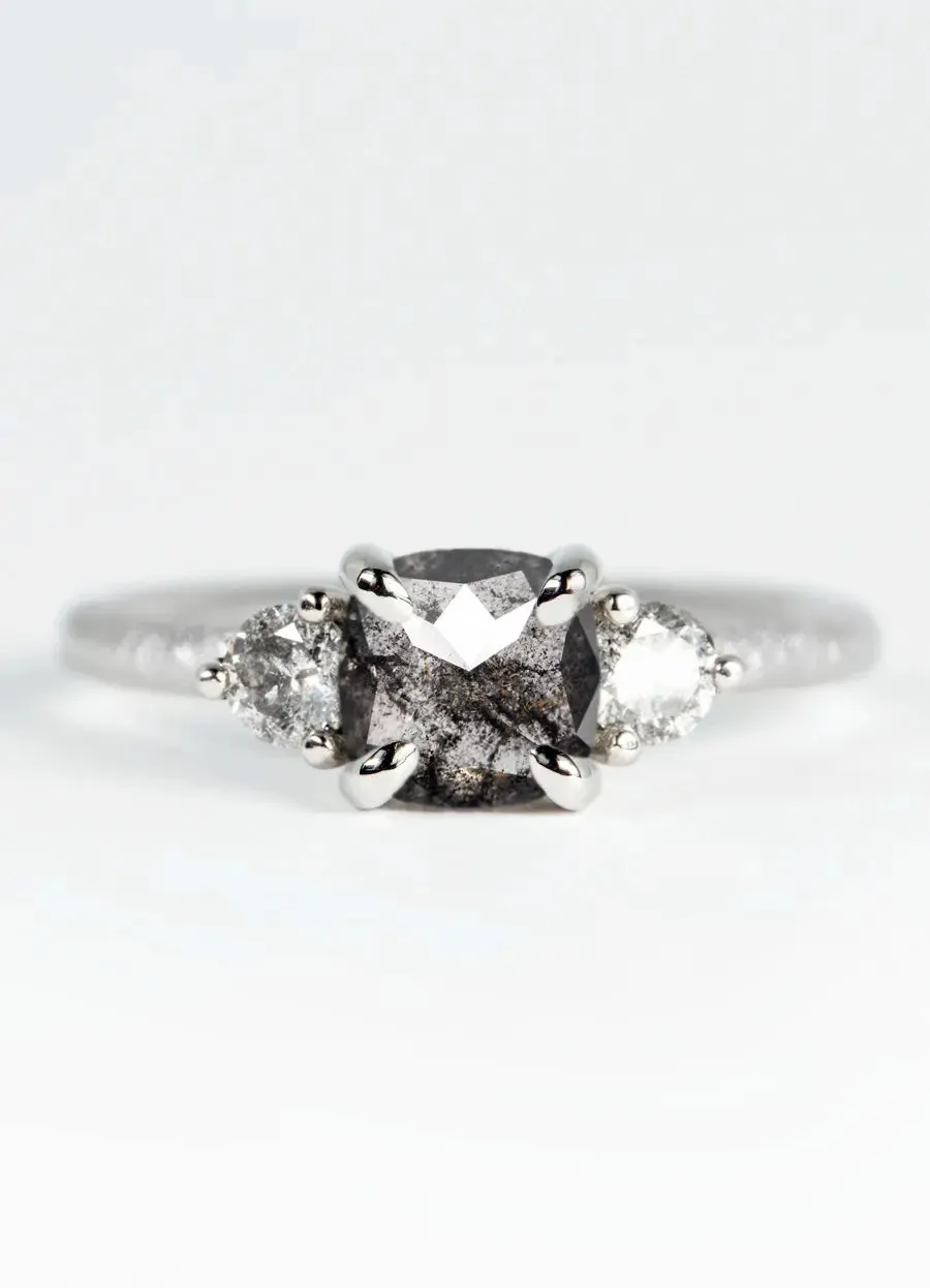 Custom Salt & Pepper Diamond Trilogy Engagement Rings