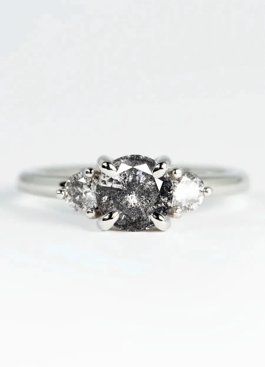 Custom Salt & Pepper Diamond Trilogy Engagement Rings
