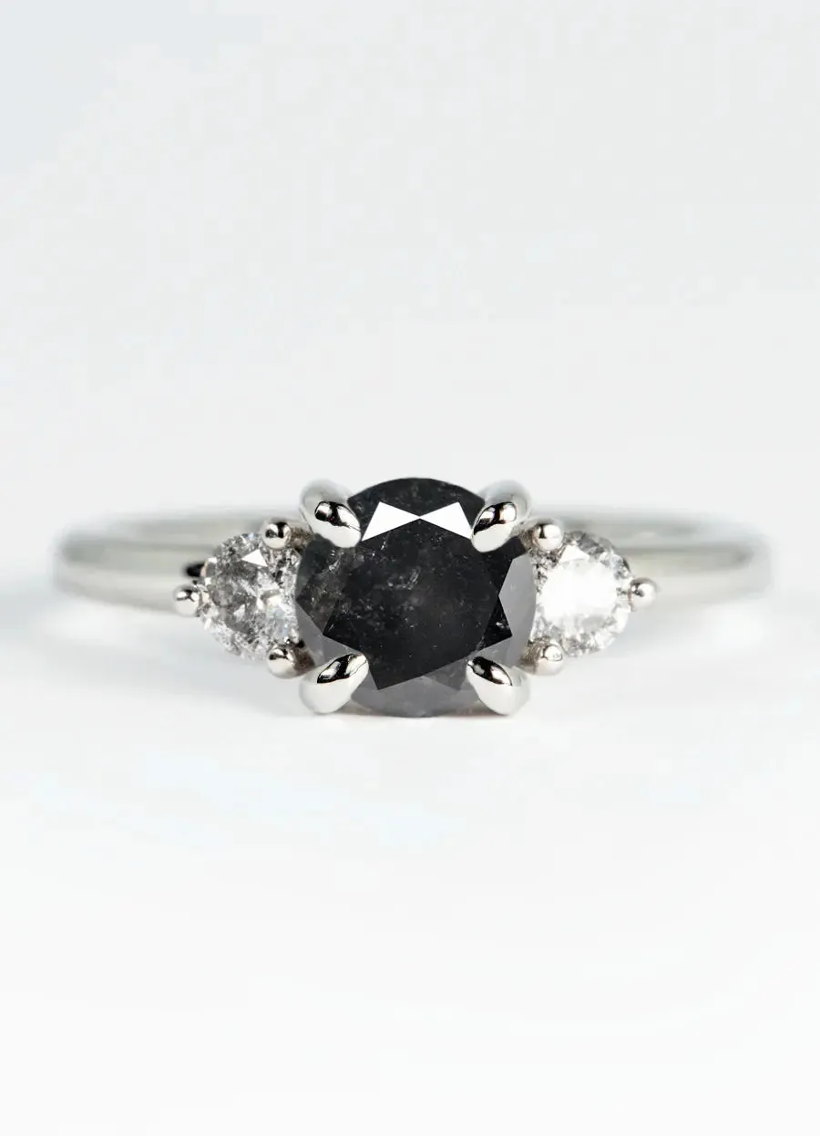 Custom Salt & Pepper Diamond Trilogy Engagement Rings