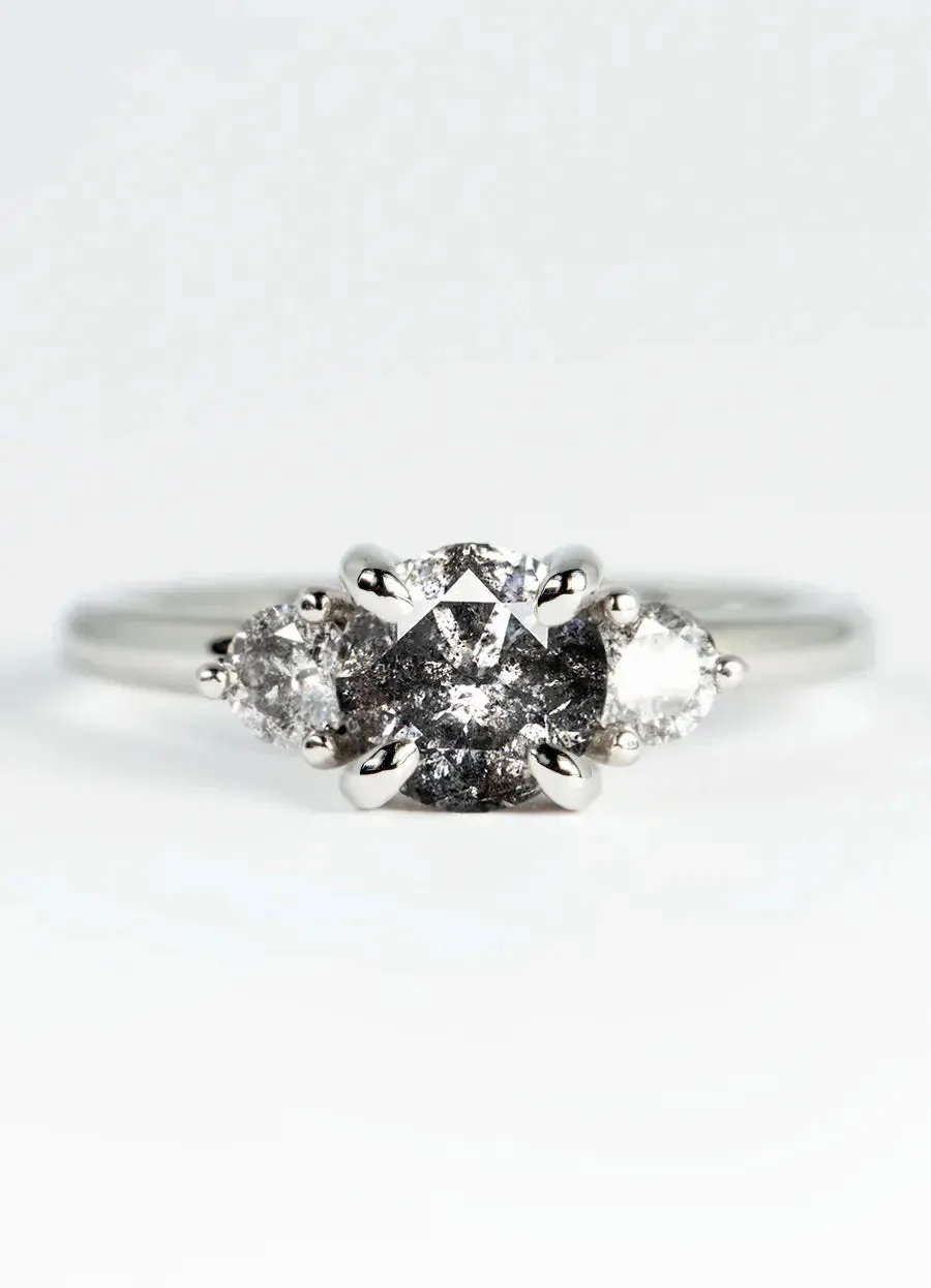 Custom Salt & Pepper Diamond Trilogy Engagement Rings