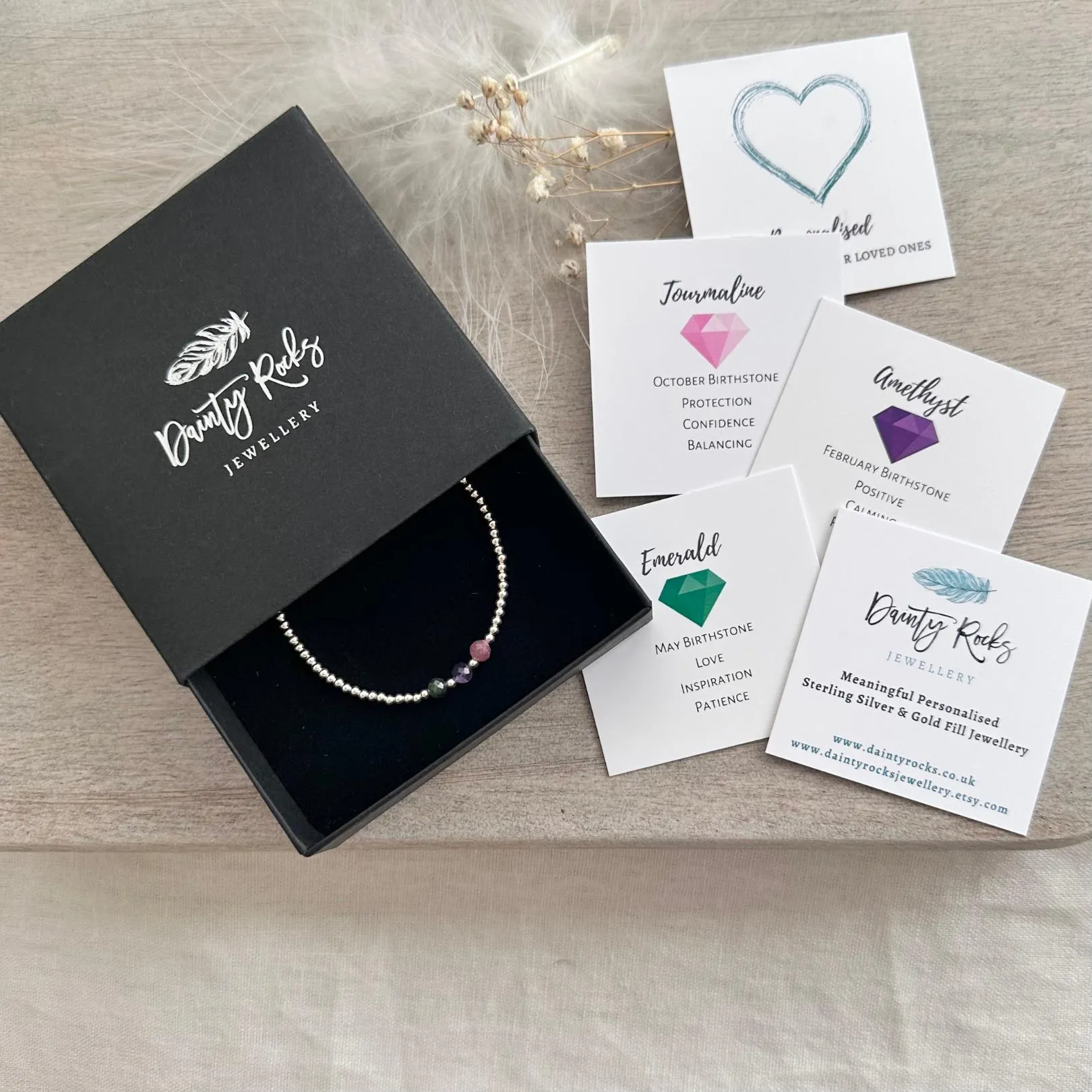 Dainty Crystal Birthstone Initial Bracelet, Personalised Jewellery