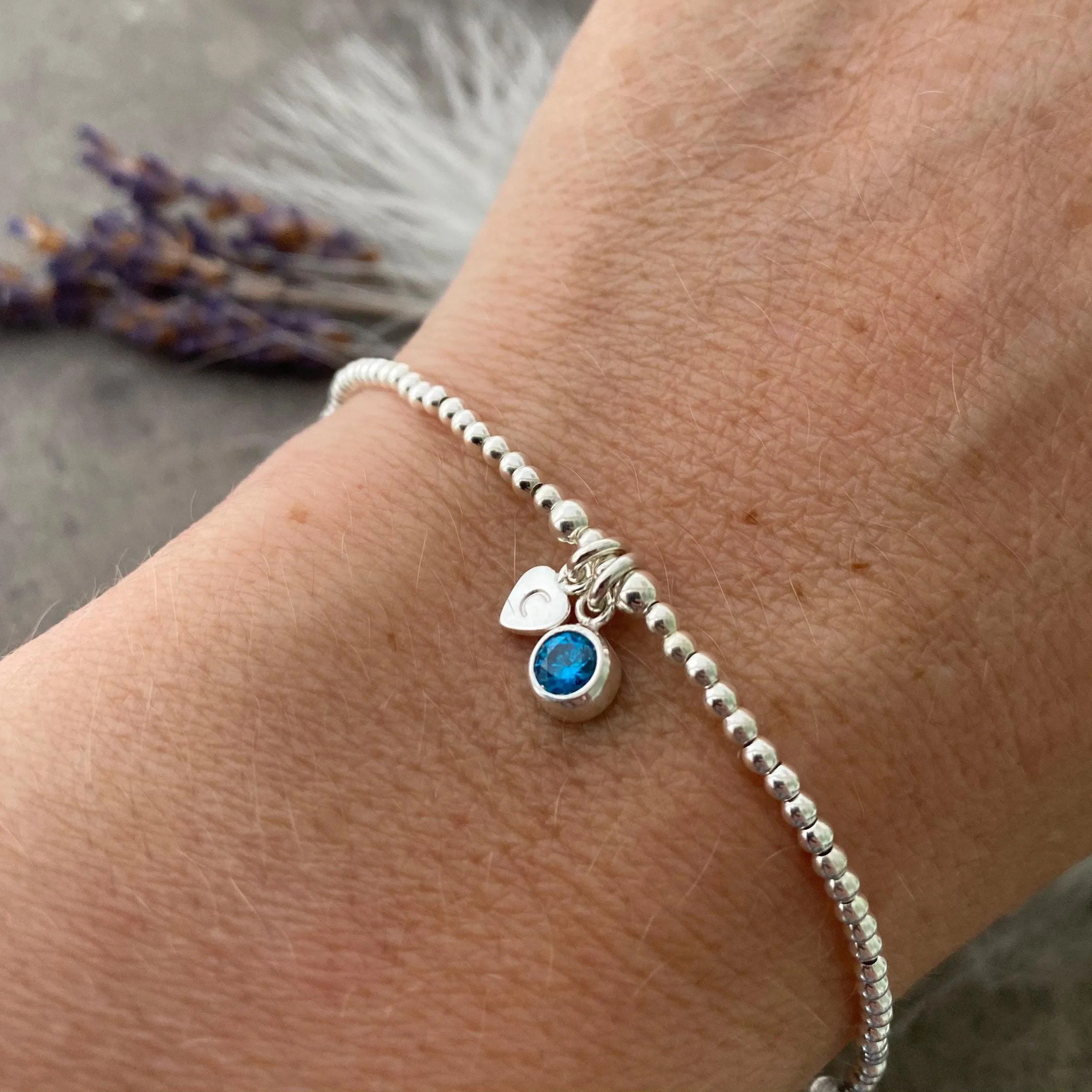 Dainty Cubic Zirconia Birthstone Initial Bracelet, Personalised Jewellery