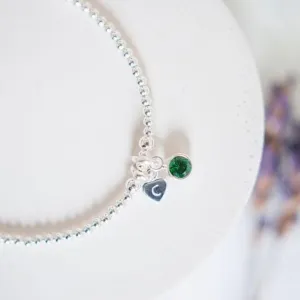 Dainty Cubic Zirconia Birthstone Initial Bracelet, Personalised Jewellery
