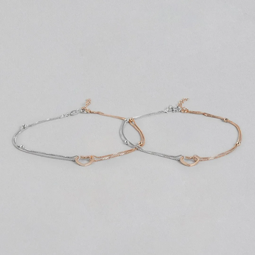 Dainty Hearts Dual-Tone 925 Sterling Silver Anklet