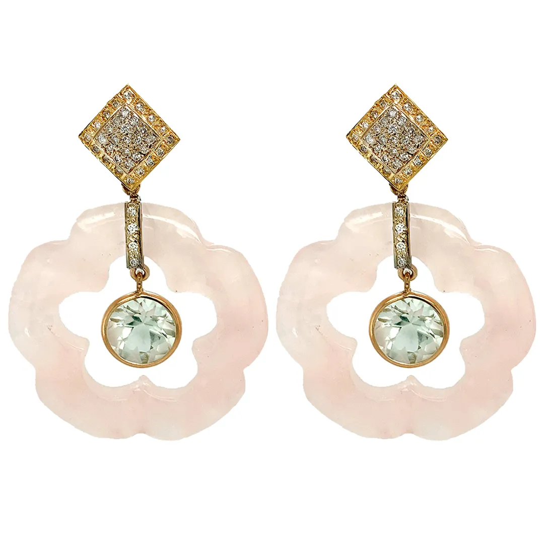Dangling Flower Earring Pendants (Rose Quartz)