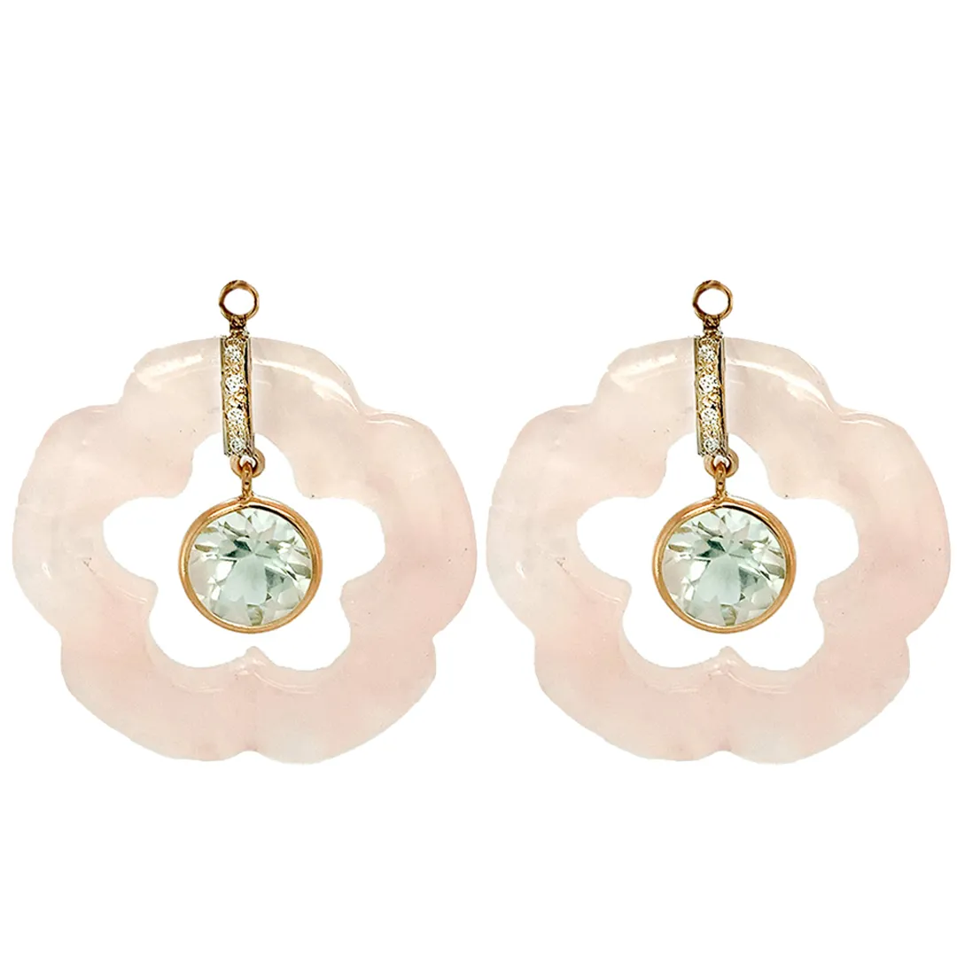 Dangling Flower Earring Pendants (Rose Quartz)