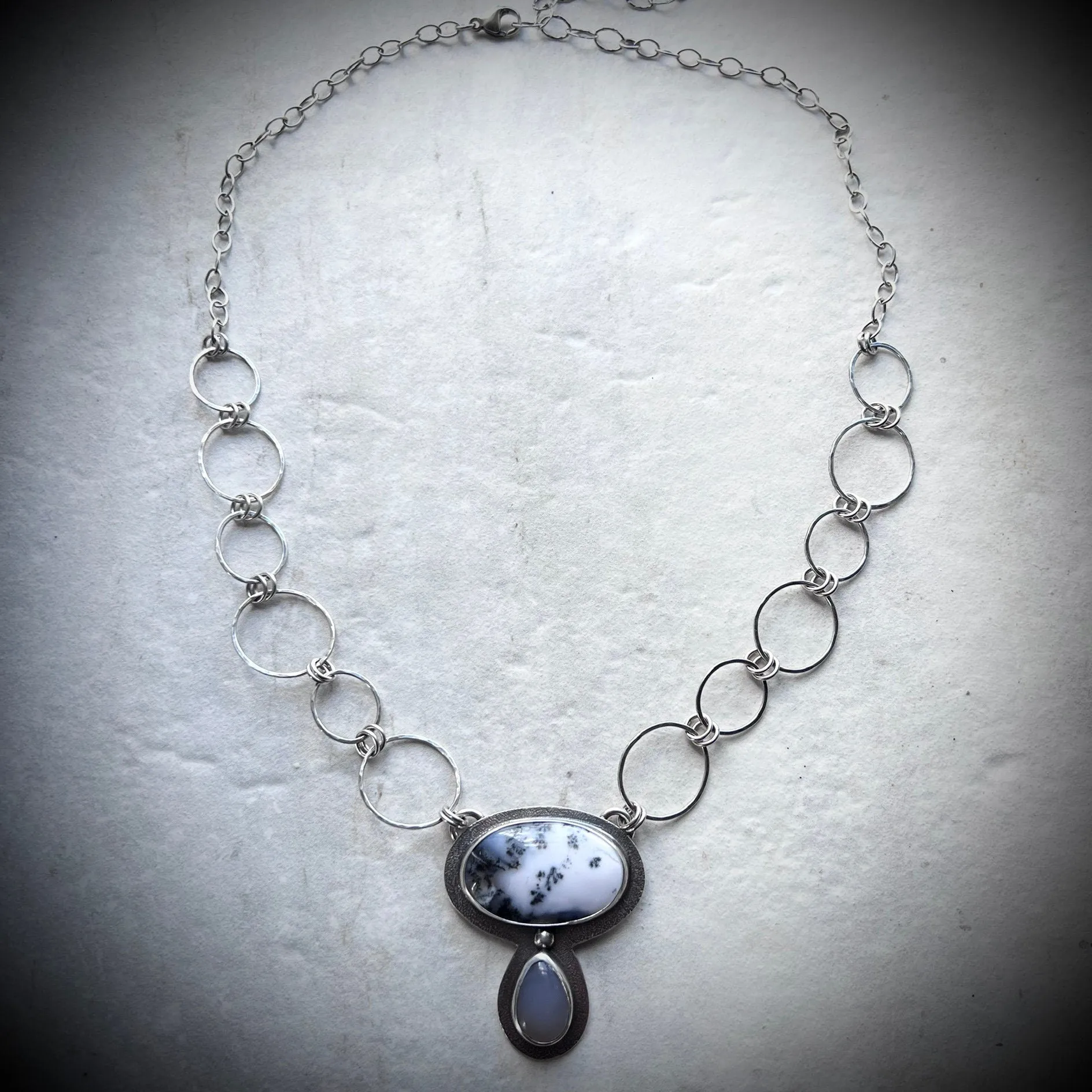 Dendritic Opal and Chalcedony Sterling Silver Necklace - Handmade One-of-a-kind Pendant on Sterling Silver Chain