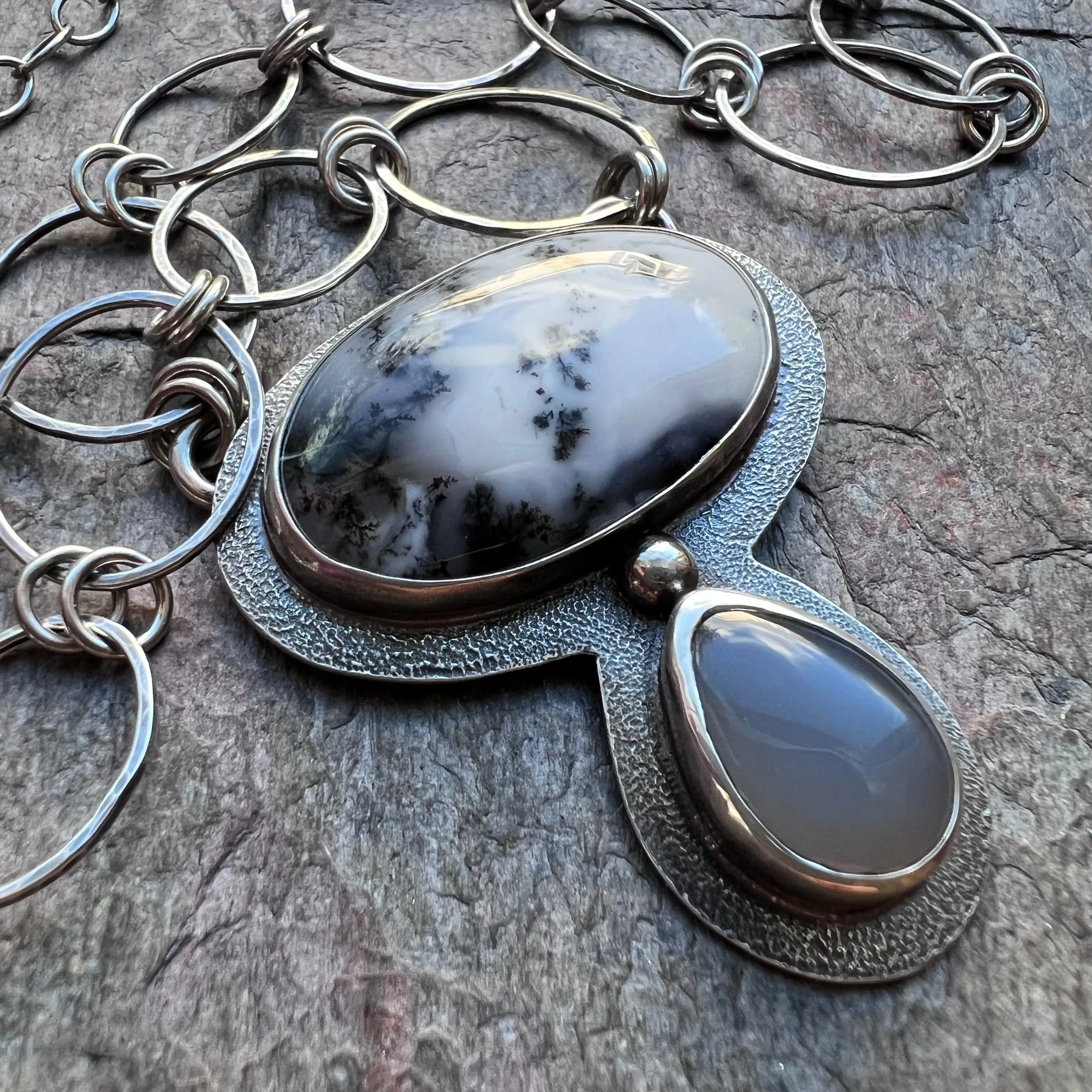 Dendritic Opal and Chalcedony Sterling Silver Necklace - Handmade One-of-a-kind Pendant on Sterling Silver Chain