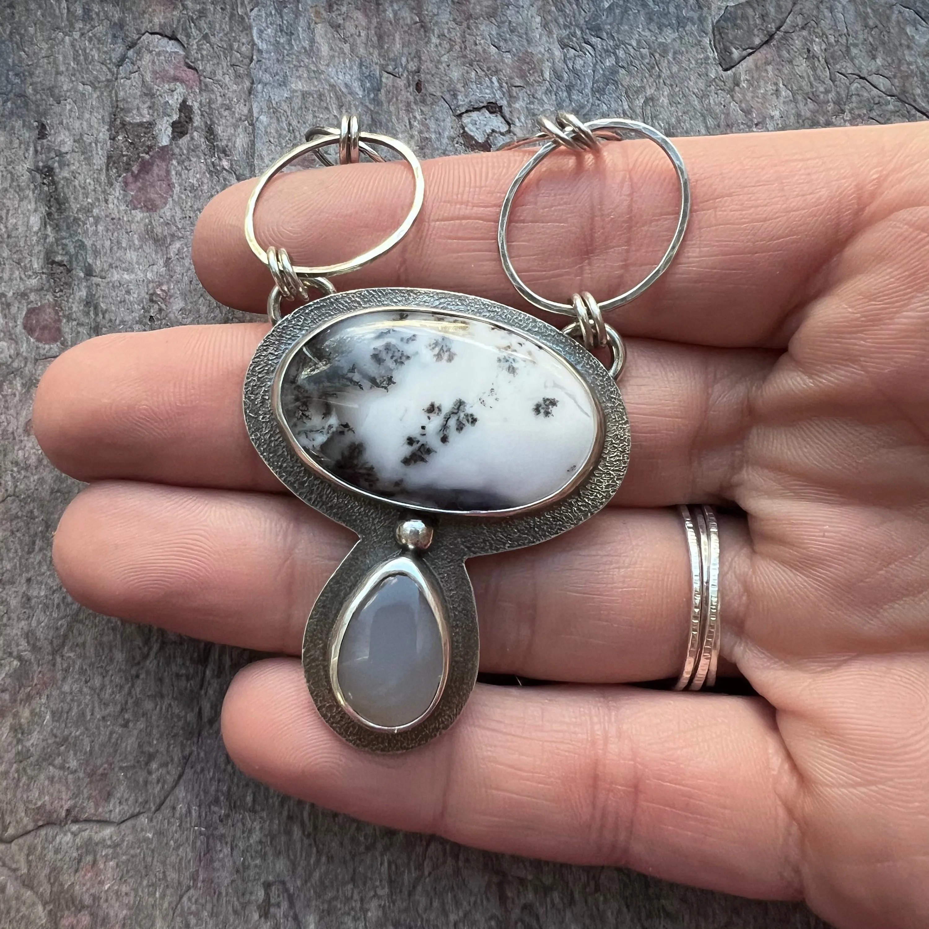 Dendritic Opal and Chalcedony Sterling Silver Necklace - Handmade One-of-a-kind Pendant on Sterling Silver Chain
