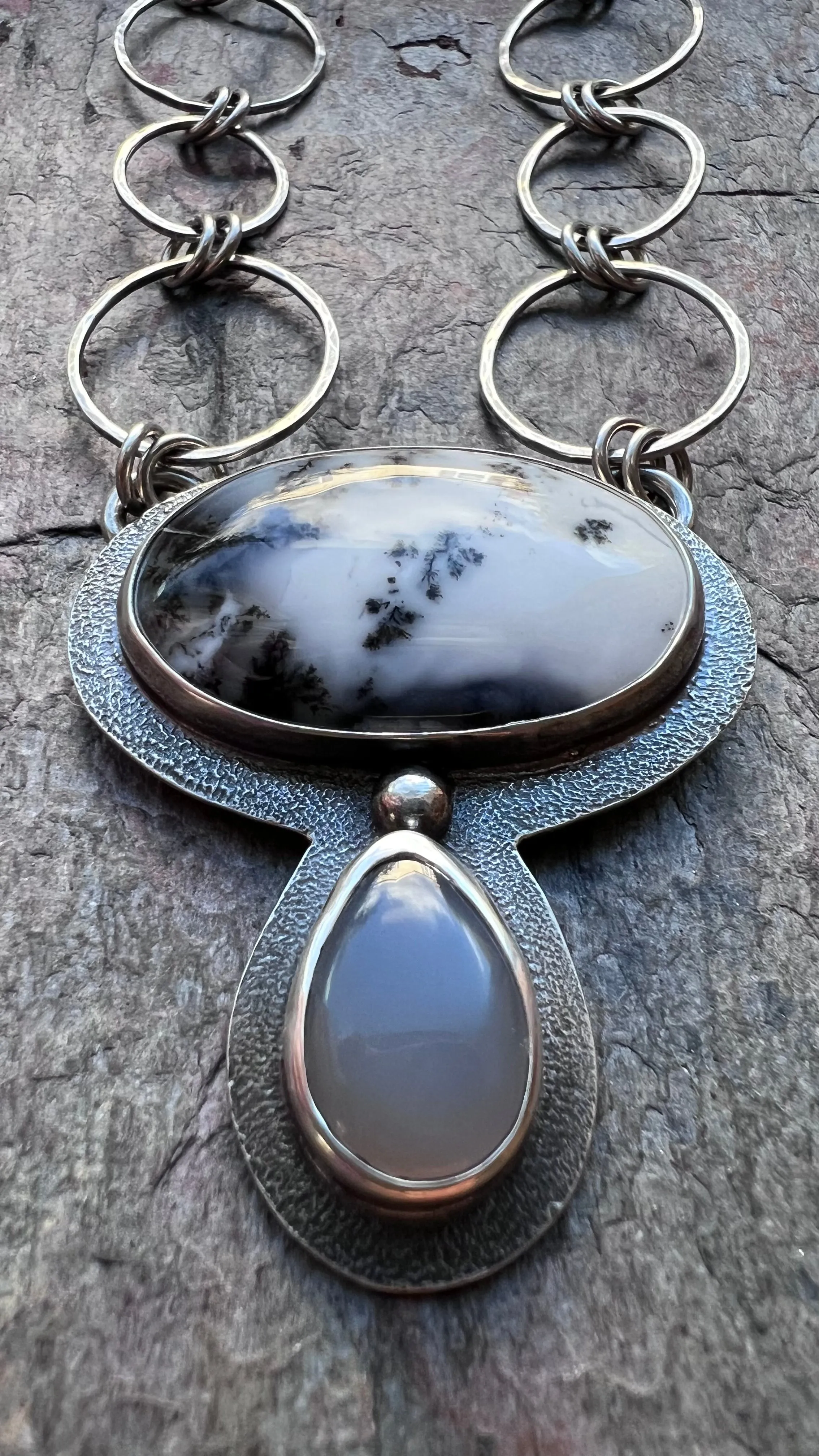 Dendritic Opal and Chalcedony Sterling Silver Necklace - Handmade One-of-a-kind Pendant on Sterling Silver Chain