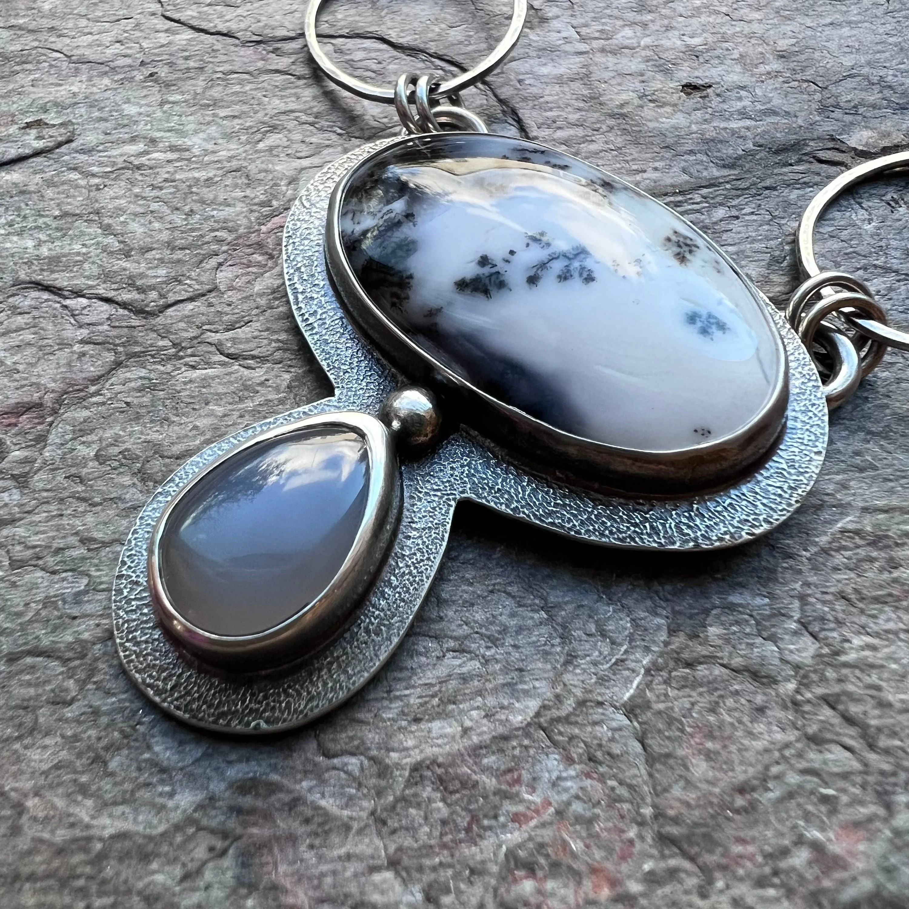 Dendritic Opal and Chalcedony Sterling Silver Necklace - Handmade One-of-a-kind Pendant on Sterling Silver Chain