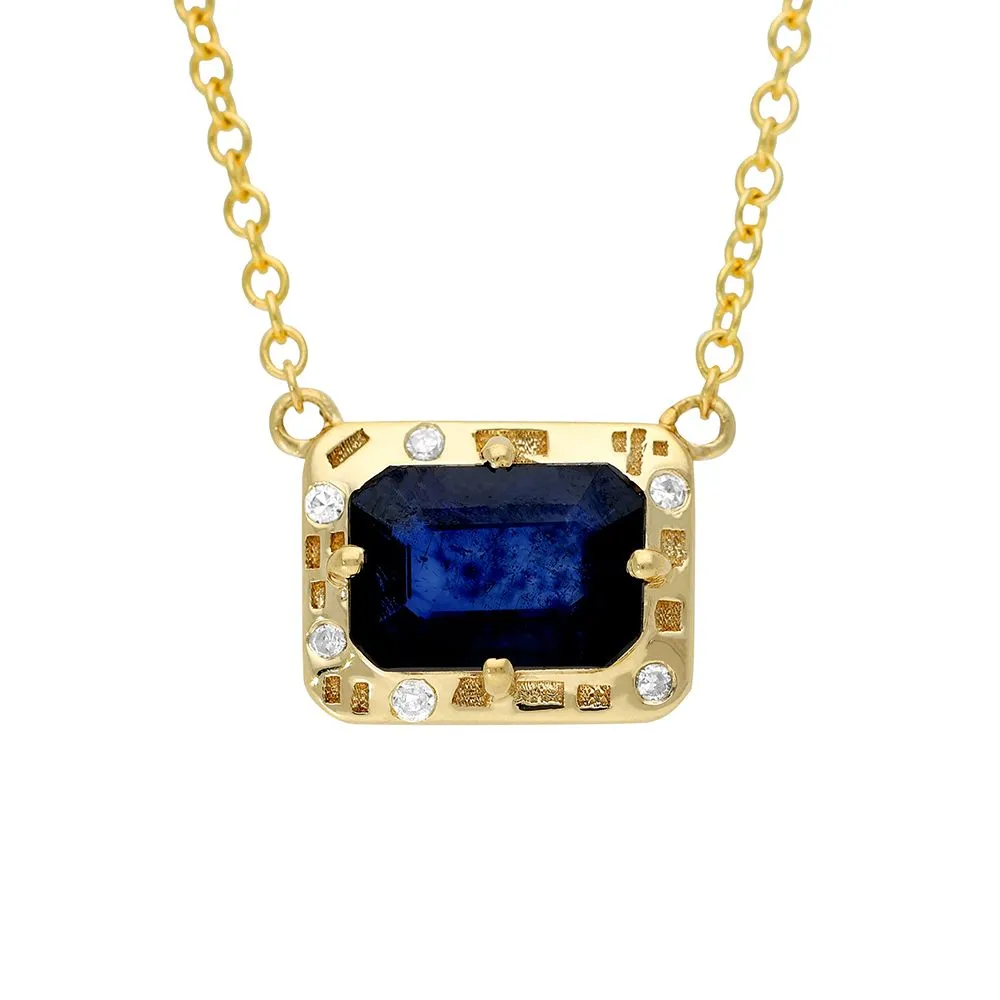 Diamond & Blue Sapphire Pendant Necklace