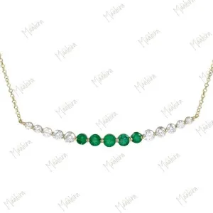 Diamond & Emerald Bar Pendant Necklace 51.70mm Long