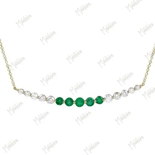 Diamond & Emerald Bar Pendant Necklace 51.70mm Long