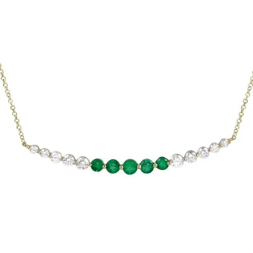 Diamond & Emerald Bar Pendant Necklace 51.70mm Long