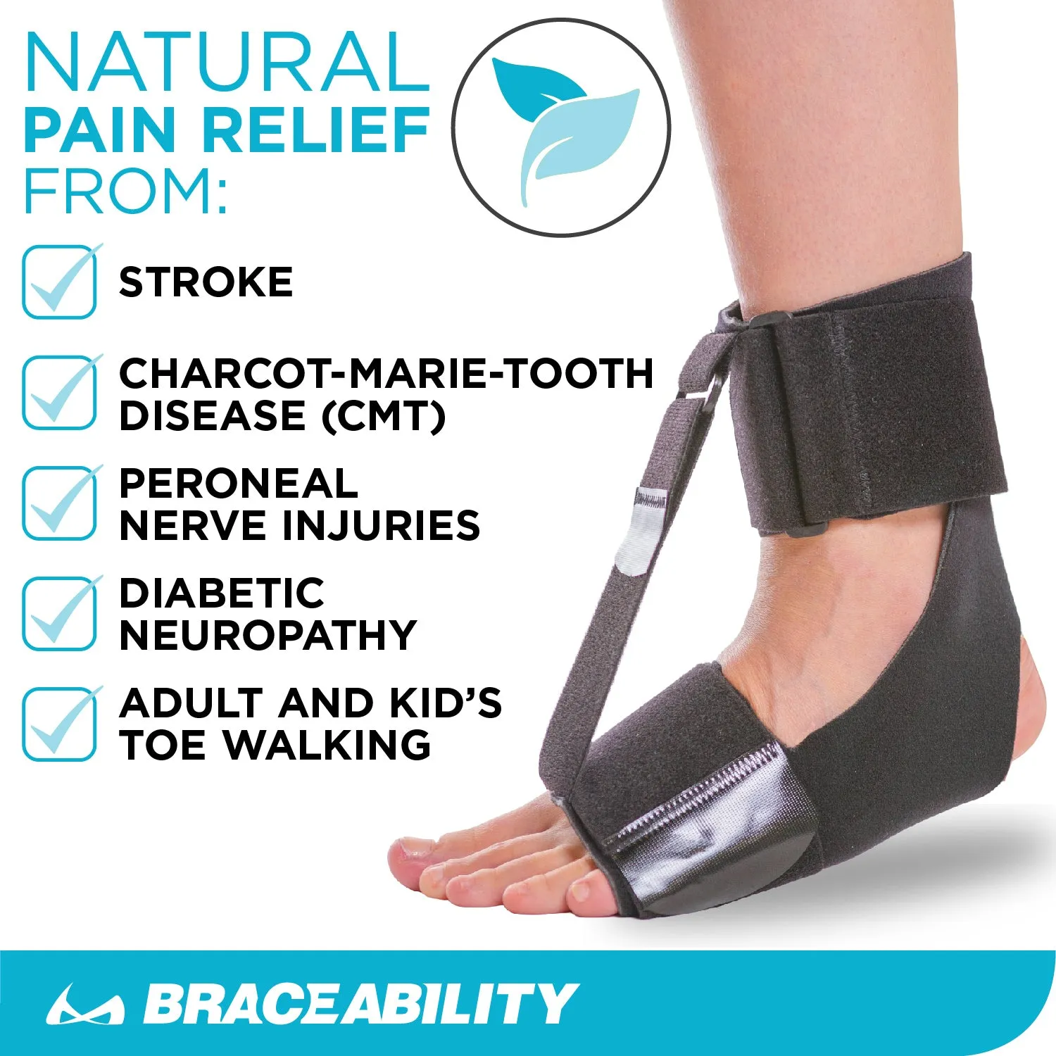 Drop Foot Brace for Sleeping | Adult's and Big Kid's Barefoot AFO Sock for Toe Walking or Neuropathy