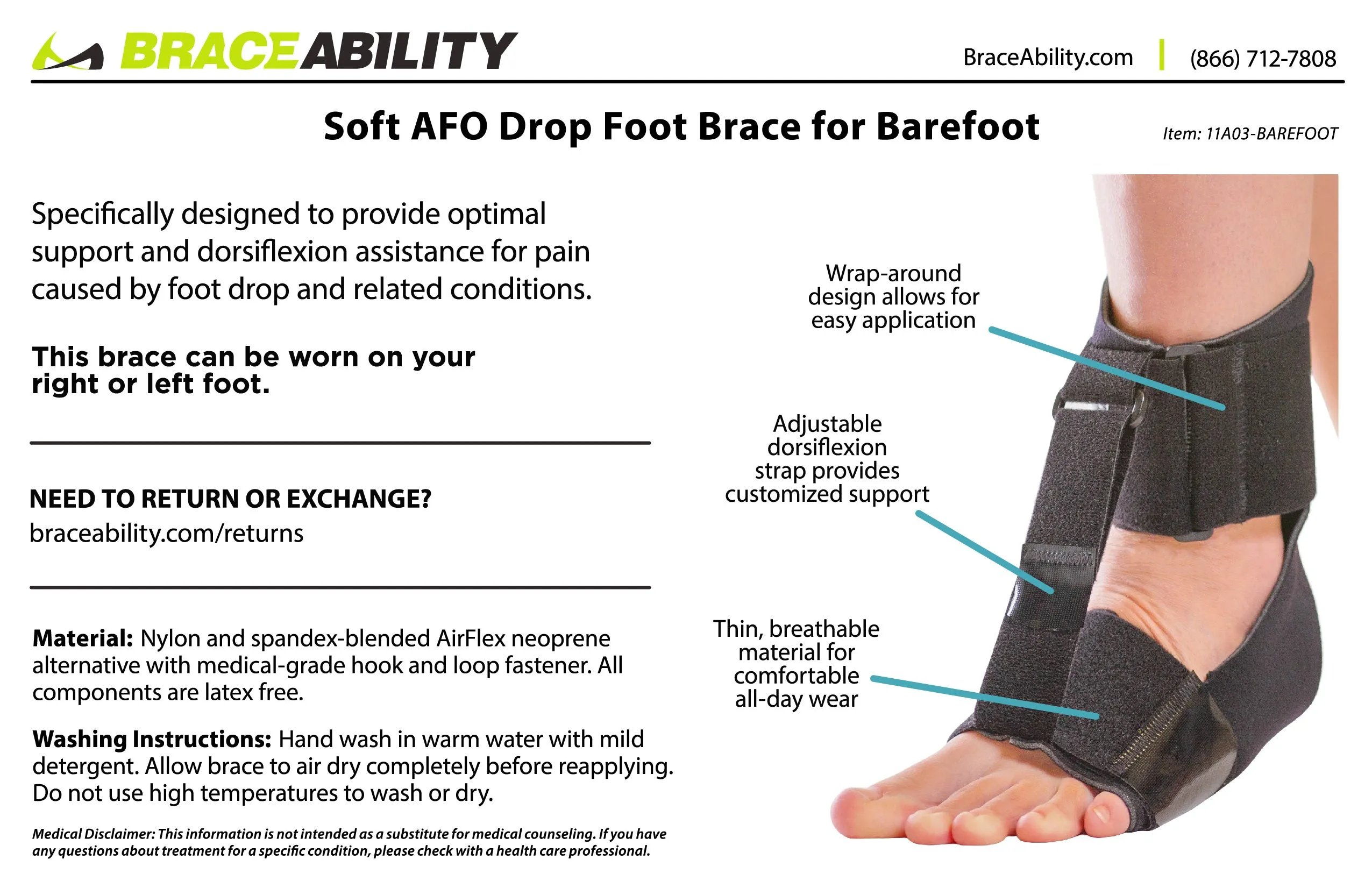 Drop Foot Brace for Sleeping | Adult's and Big Kid's Barefoot AFO Sock for Toe Walking or Neuropathy