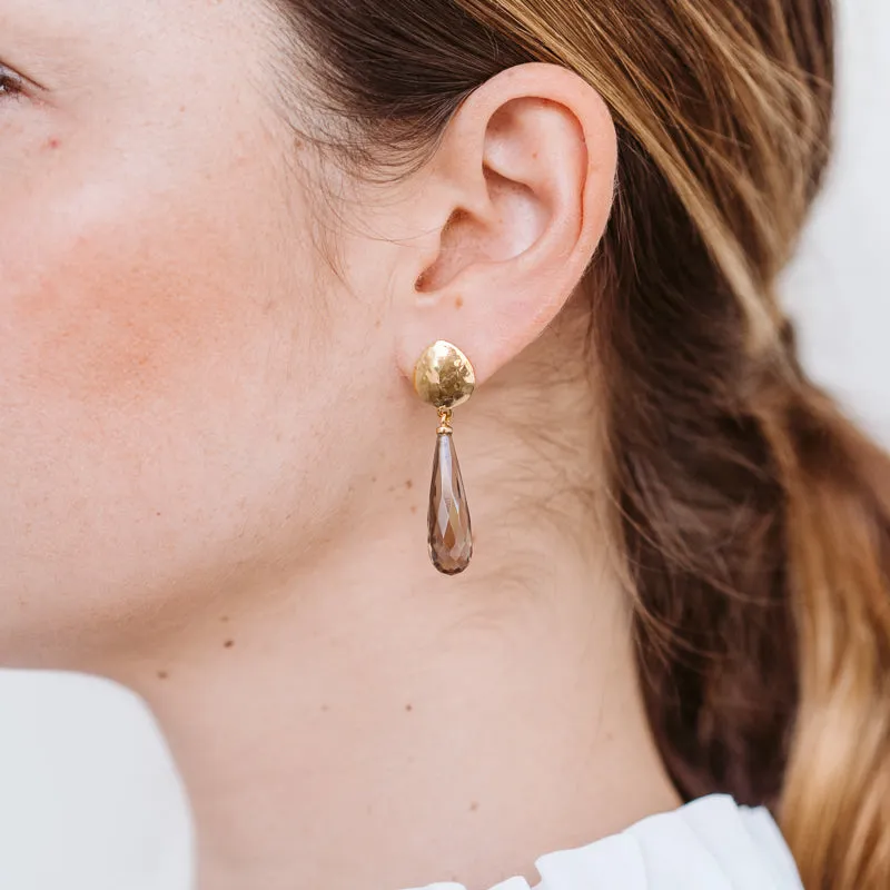 Dune Duo Stud, Smokey Quartz, Gold