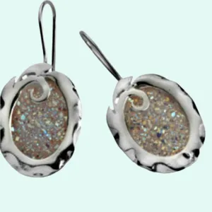 Earrings Sterling silver Druze Druzy stone  Dangling Designer Israeli jewelry
