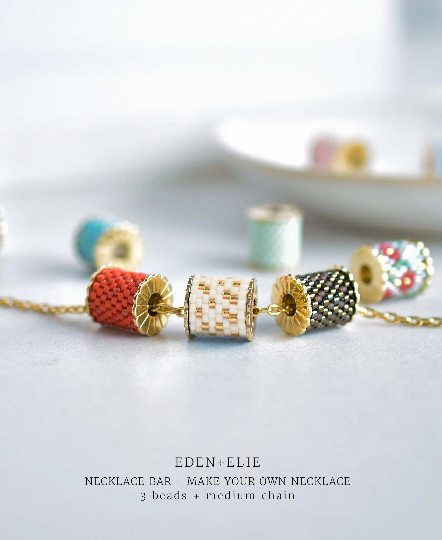 EDEN   ELIE Necklace Bar single bead   optional chain - peranakan emerald