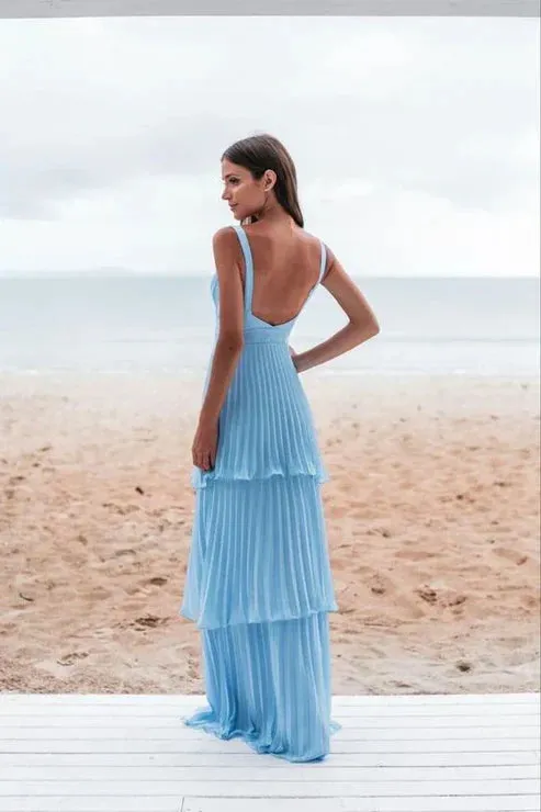 Elegant Light Blue Prom Dress Long Evening Dress Charming Party Dress