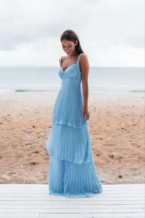 Elegant Light Blue Prom Dress Long Evening Dress Charming Party Dress