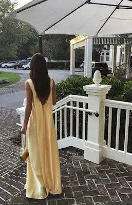 Elegant Yellow V Neck Prom Dress Long Evening Dress Charming Party Dress