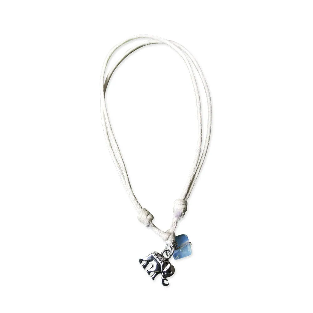 Elephant with Sea Opal on Cream Cord Anklet
