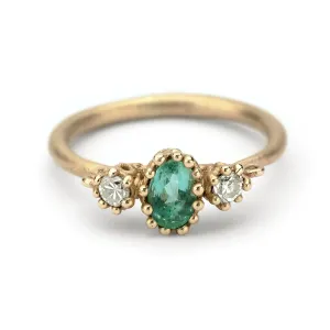 Emerald and Filigree Ring with Antique Diamonds