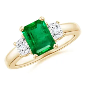 Emerald Cut Emerald and White Sapphire Three Stone Ring