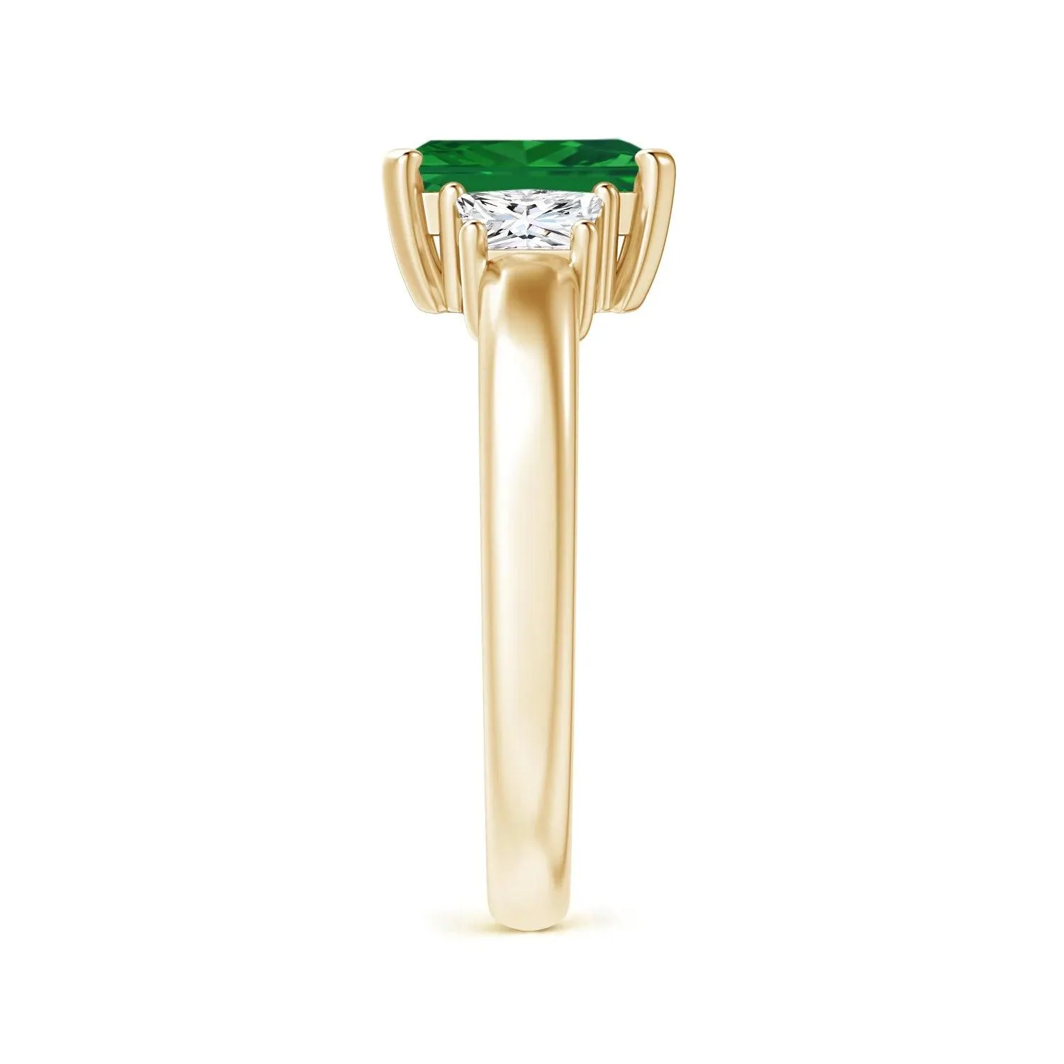 Emerald Cut Emerald and White Sapphire Three Stone Ring