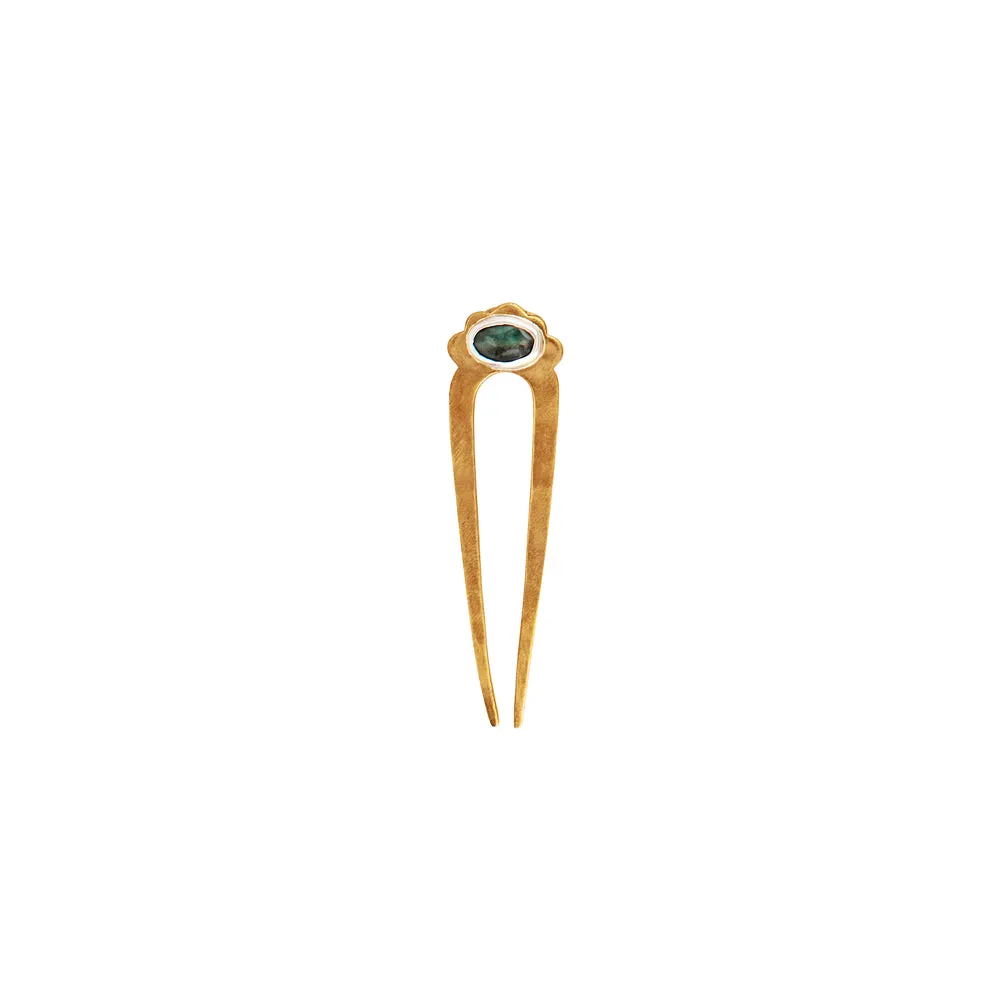 Emerald Protector Hair Pin in Bronze & Silver - Small