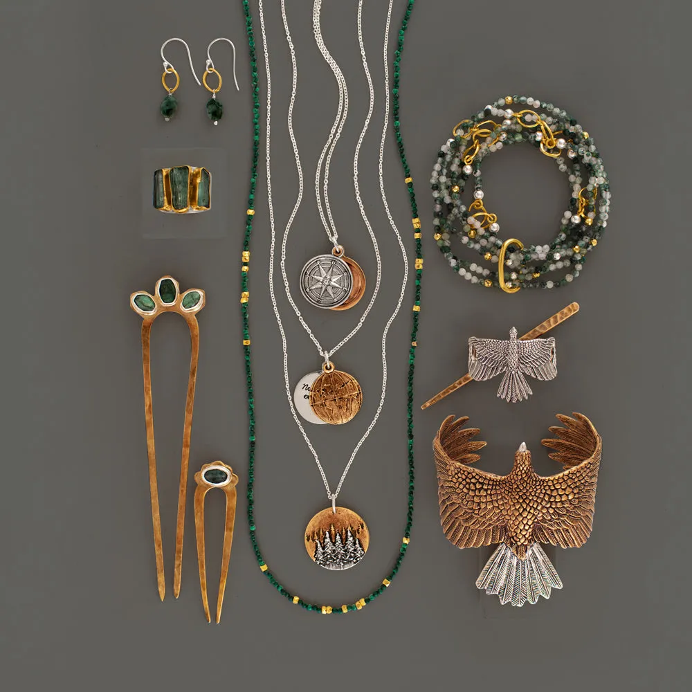 Emerald Protector Hair Pin in Bronze & Silver - Small