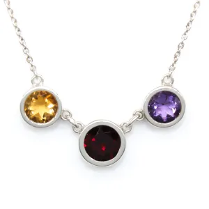Essential Collection Sterling Silver 3 Bezel Set Gemstone Necklace