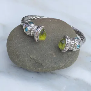 Estate 14KT White Gold Peridot End Caps   Blue Topaz Bangle Bracelet